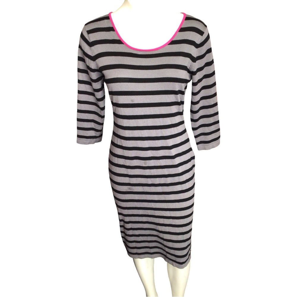 Derek Heart Gray and Black Striped Dress with Pink Trim